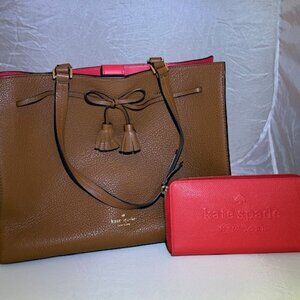 Kate Spade Hayes Street Same Large Satchel Tan & Coral